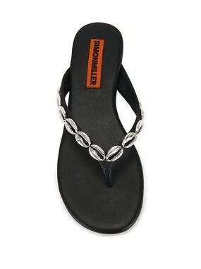 Simon Miller Riviera Thong Sandals Black & Silver Shell conch shoes Revolve
36 6